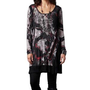 NWT CATIVA Women's XL Tunic Dress Accordion Lace Overlay Long Sleeve Edgy Artsy